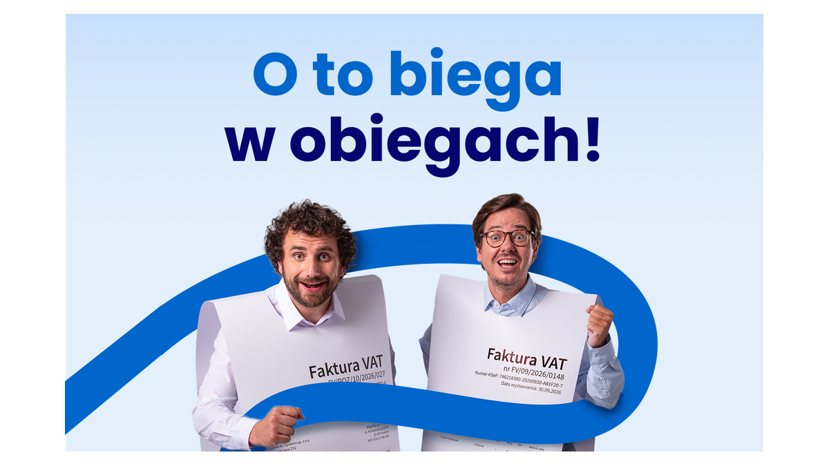 Grafika kampanii „O to biega w obiegach”: papierowa faktura w biegu