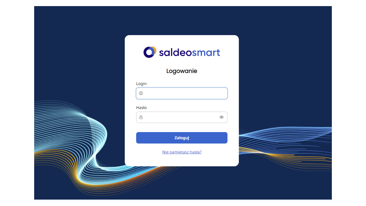 Ekran logowania do SaldeoSMART, punkt startowy każdej prezentacji i szkolenia